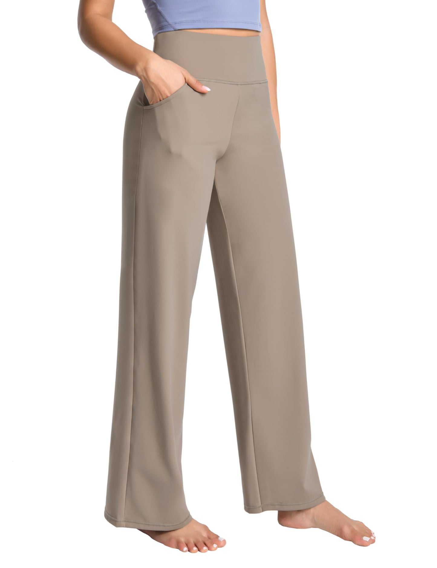 BUBBLELIME 29"/31"/33"/35"/37" Women's Wide Legs Yoga Pants Loose Lounge Sweatpants - Wide Legs_Dark_Khaki M_37" Inseam