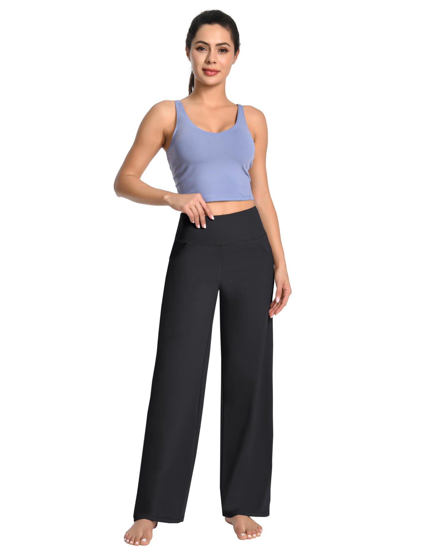 BUBBLELIME 29"/31"/33"/35"/37" Women's Wide Legs Yoga Pants Loose Lounge Sweatpants - Wide Legs_Black L_37" Inseam