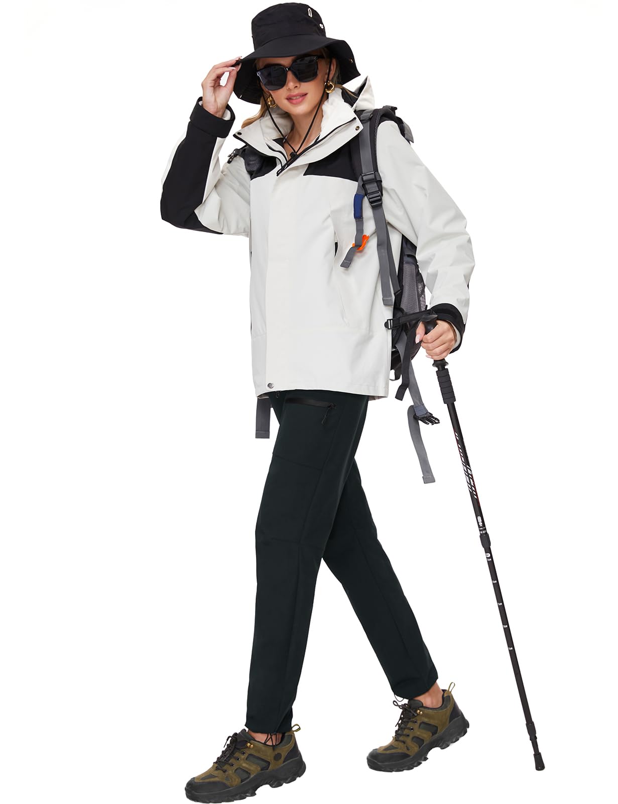 SEVEGO Womens Hiking Pants Tall Inseam 36" Athletic Cargo Pants Lightweight 4 Zipper Pockets Water Resistant Elastic Waist, Black, M