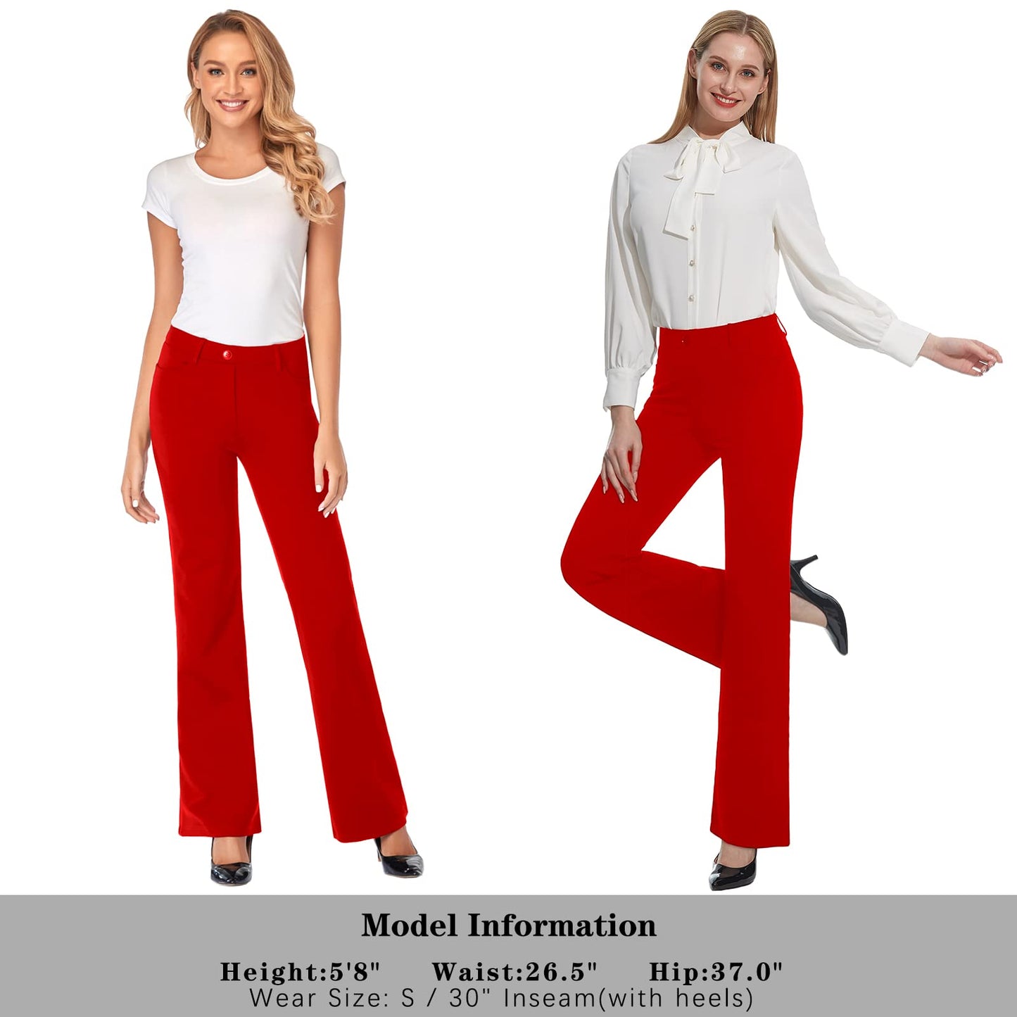 Tapata Women's 28''/30''/32''/34'' Stretchy Bootcut Dress Pants with Pockets Tall, Petite, Regular for Office Work Business 34",Red,XXL
