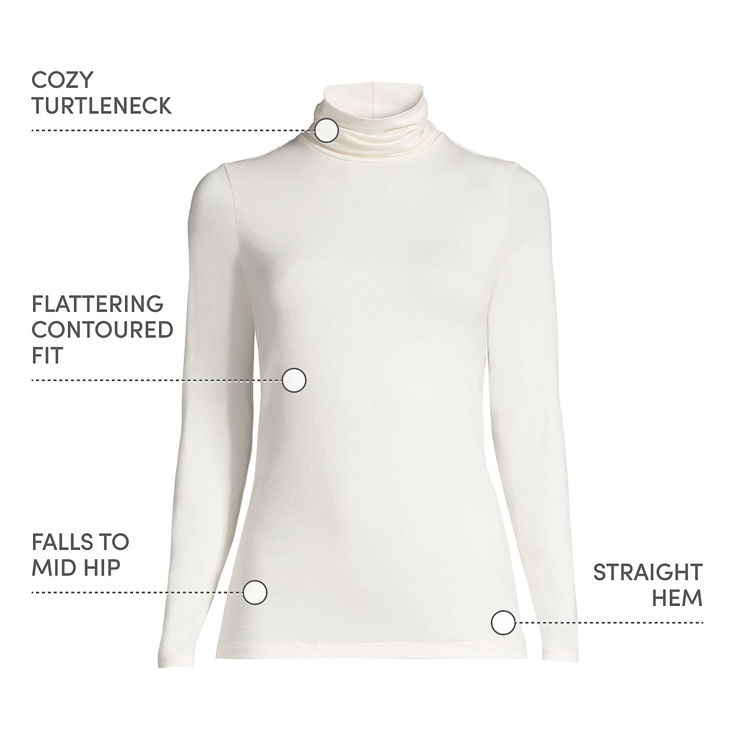 Lands' End Womens Long Sleeve Shaped LWCM Turtleneck Ivory Tall Medium