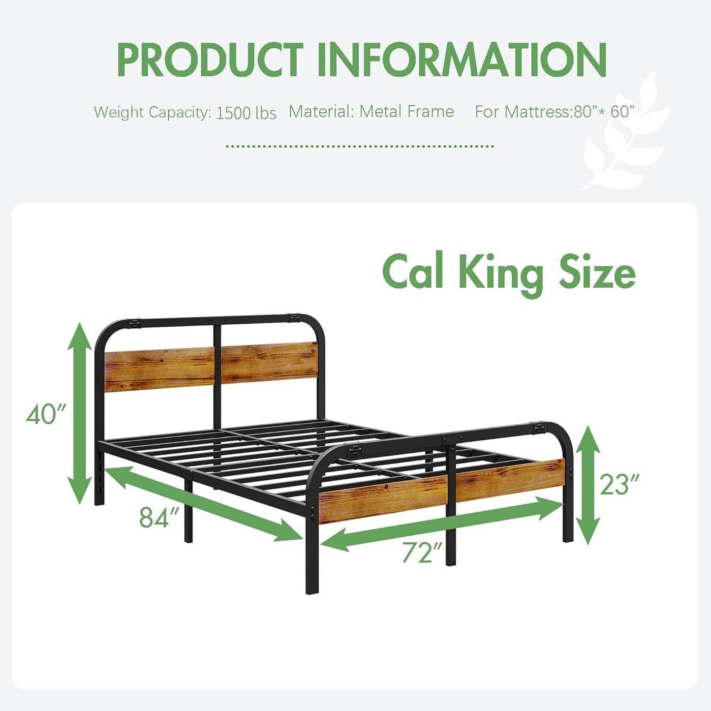 ZIYOO Industrial Style California King Metal Bed Frame with Solid Wood Headboard and Footboard, 14 Inch High Heay Duty Steel Slats Support No Box Spring Needed，Easy Assembly Structure
