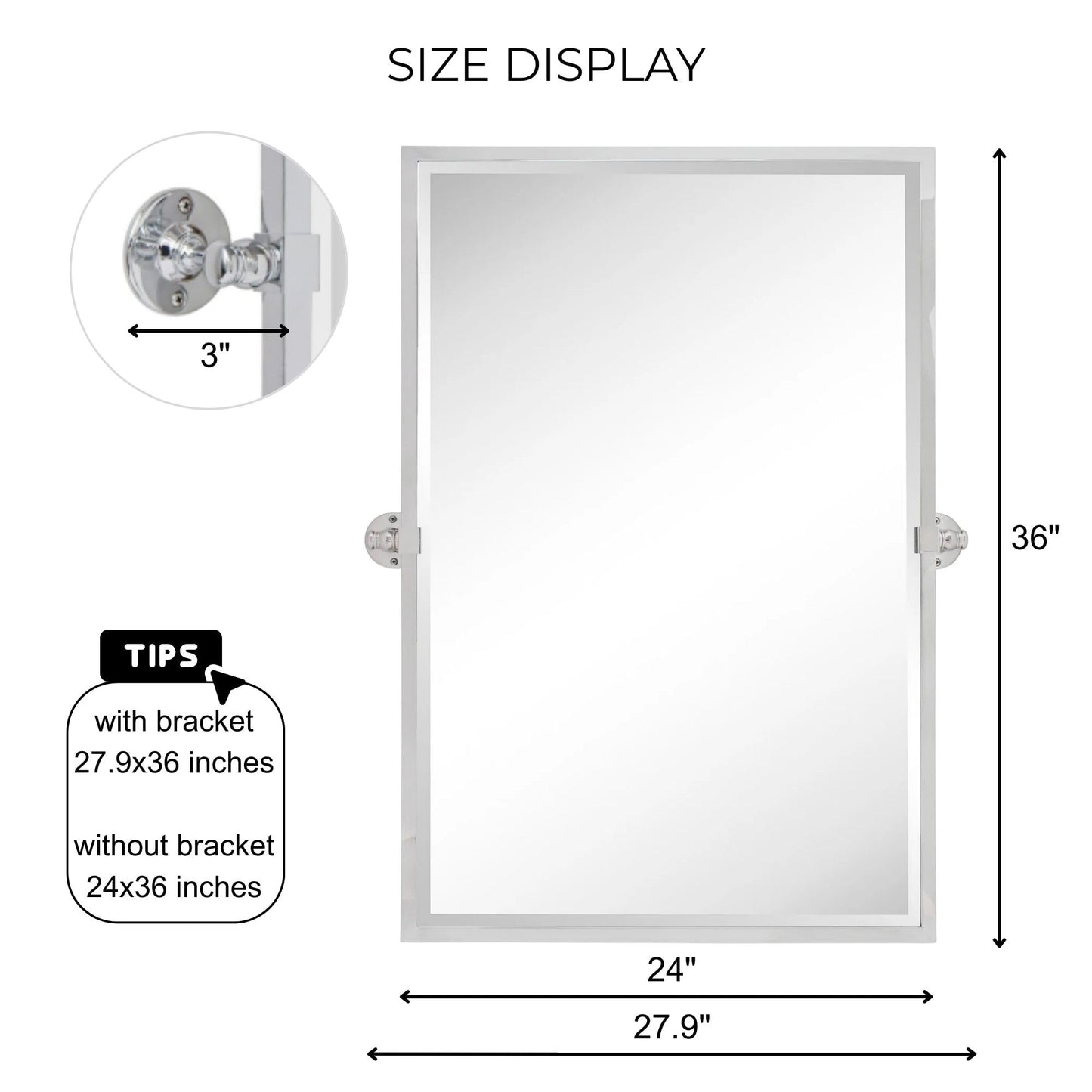 TEHOME Chrome Pivot Mirror Tilt Bathroom Mirror in Polished Nickel Tilting Beveled Vanity Mirrors in Chrome, 28.5x36''