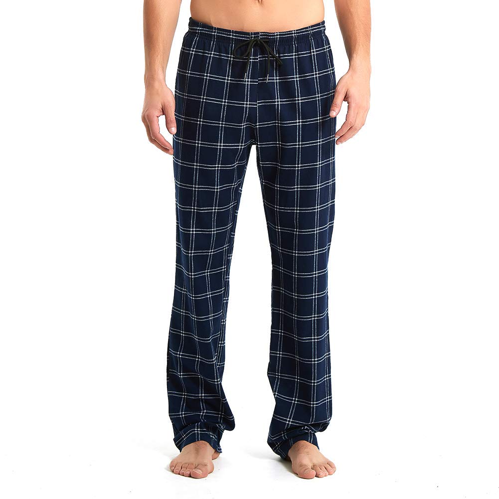 Idtswch Mens Tall Pajama Pants 38" Inseam Plaid Lounge Pants Sleepwear Pajama Bottoms 100% Cotton Navy/White