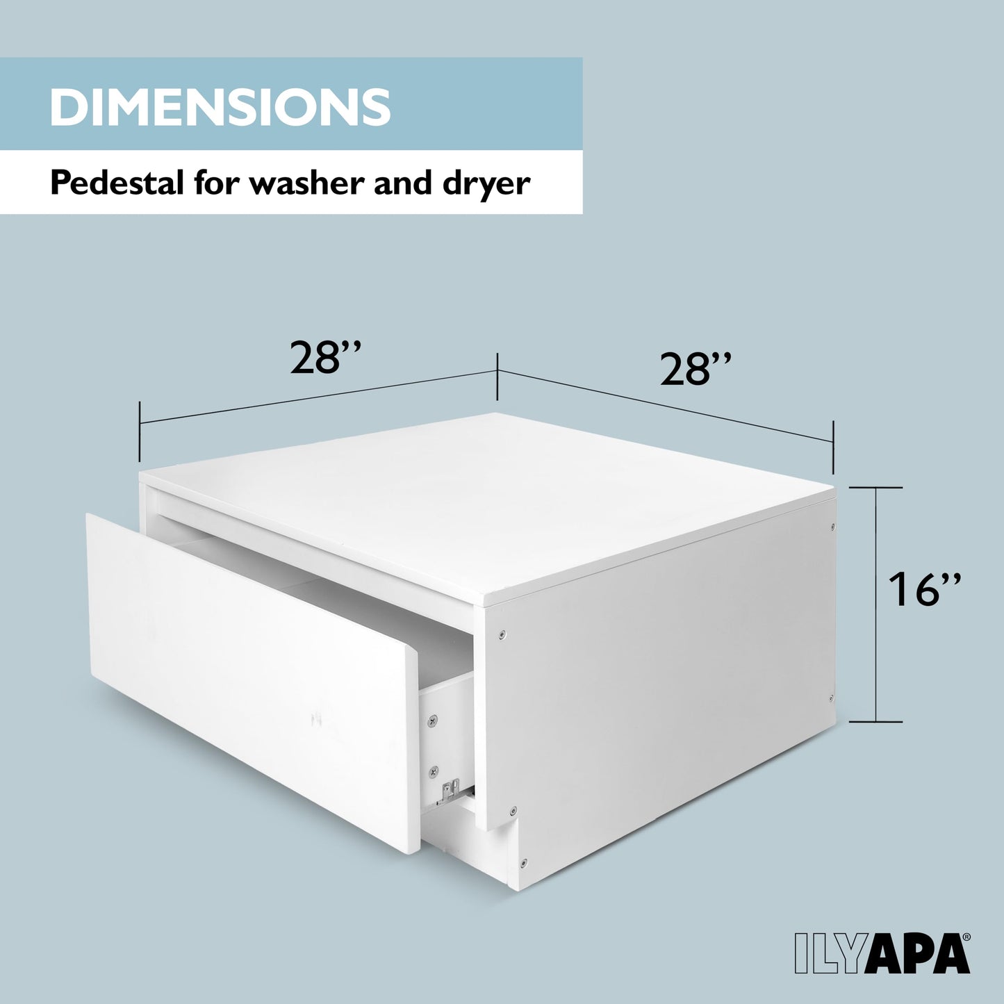 Ilyapa Washer and Dryer Stand - Universal Wooden Laundry Pedestal with Drawer - Compatible with Samsung, LG, GE, Maytag - 28x28x16 in. Patent Pending