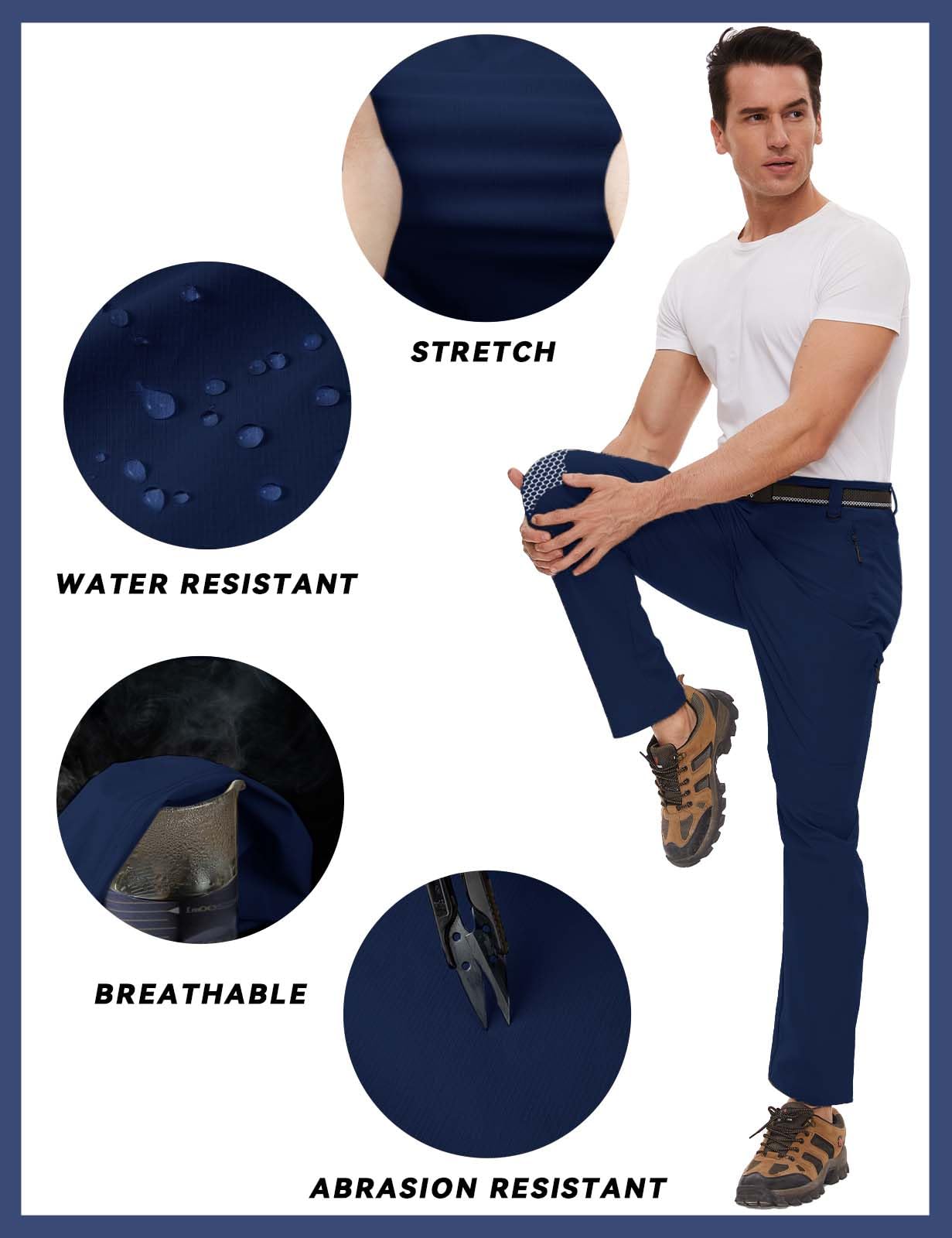 SEVEGO 30"/32"/34"/36"/38" Inseam Men's Tall Hiking Pants Quick Dry Outdoor Waterproof Fishing Cargo Pants with 5 Pockets 36"，Navy Blue，L