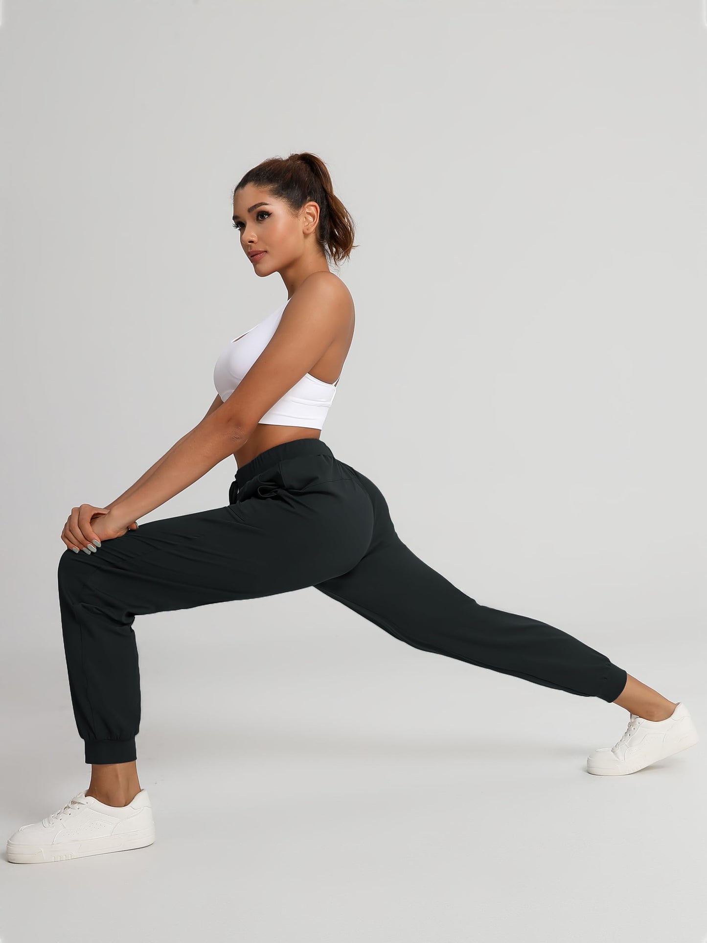 Tallemon Women's 37" Tall Inseam Joggers Running Sweatpants Pockets Tapered Athletic Workout Lounge Pants Black, L