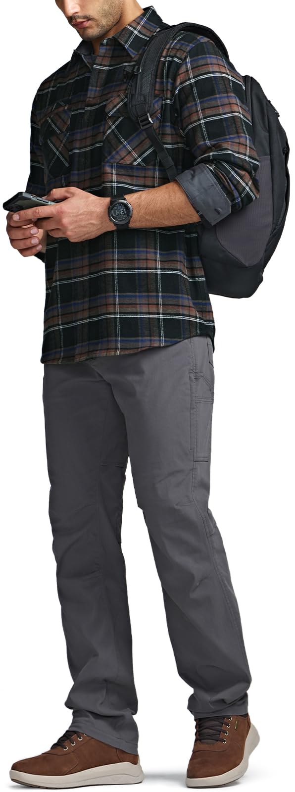 CQR Men's Flannel Button Down Shirts, Soft Cotton Plaid Long Sleeve Tactical Work Shirt, Warm Outdoor Essential with Pocket, Stealth Coal Miner, Large Tall