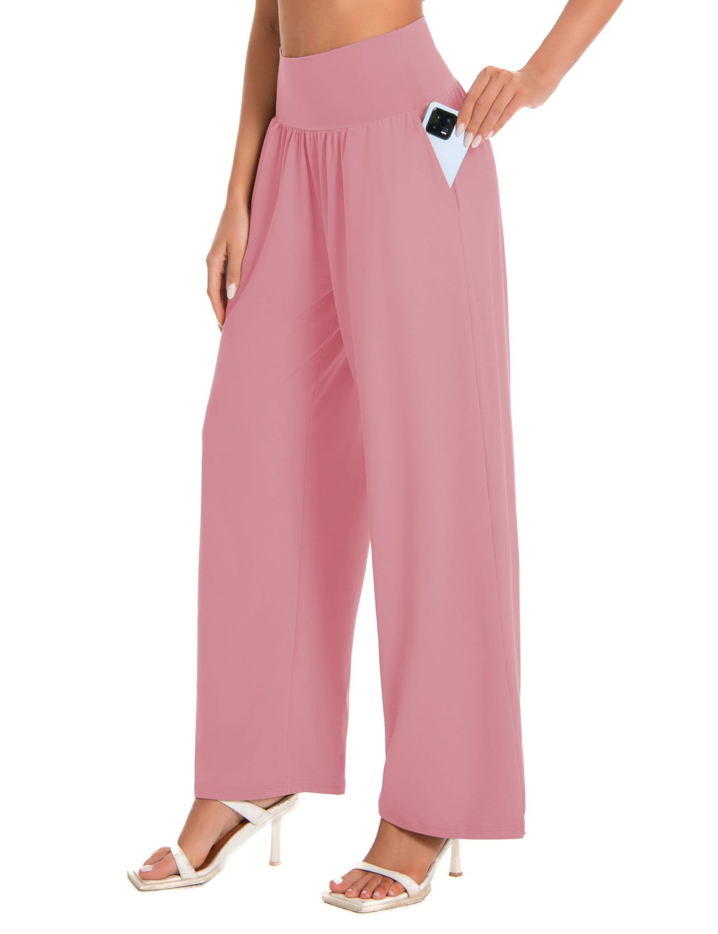 BUBBLELIME 27"/29"/31"/35 Women's High Waist Loose Wide Leg Yoga Pants Cozy Lounge Sweatpants with Pockets - Wide Legs_LEMONADEPINK L_35" Inseam