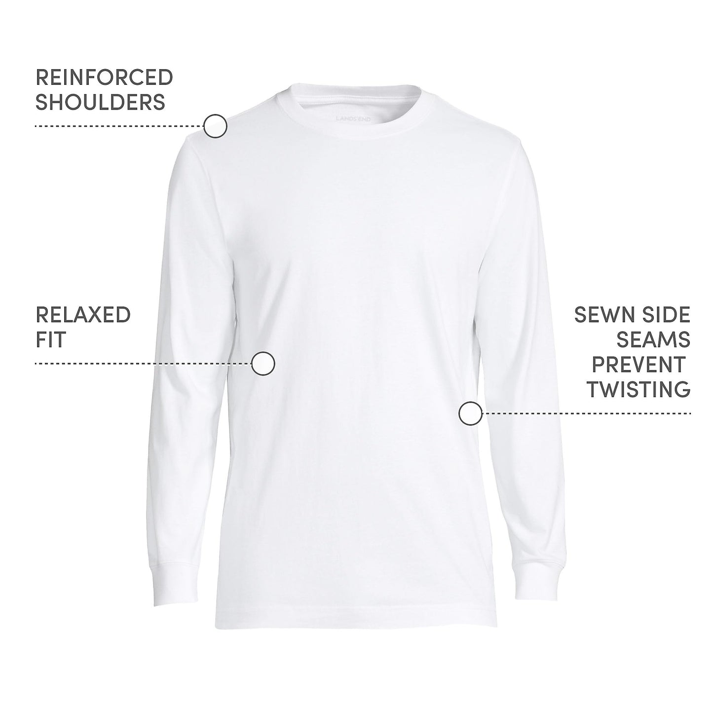 Lands' End Mens Long Sleeve Super-T Tee White Tall XX-Large