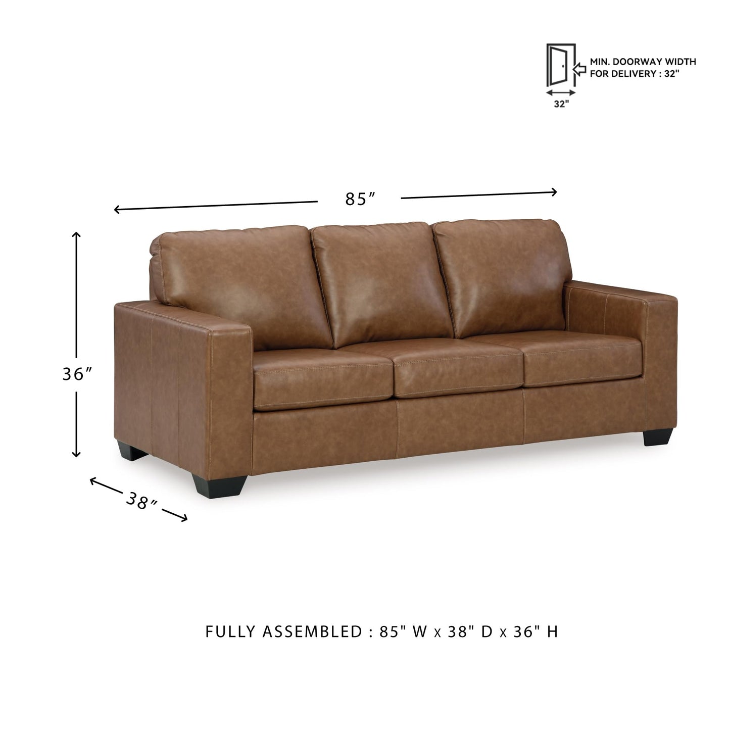 Signature Design by Ashley Bolsena Contemporary Leather Match Sofa, Dark Brown