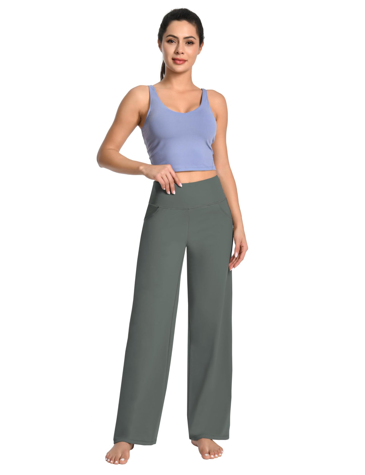 BUBBLELIME 29"/31"/33"/35"/37" Women's Wide Legs Yoga Pants Loose Lounge Sweatpants - Wide Legs_OLIVEGRAY M_35" Inseam