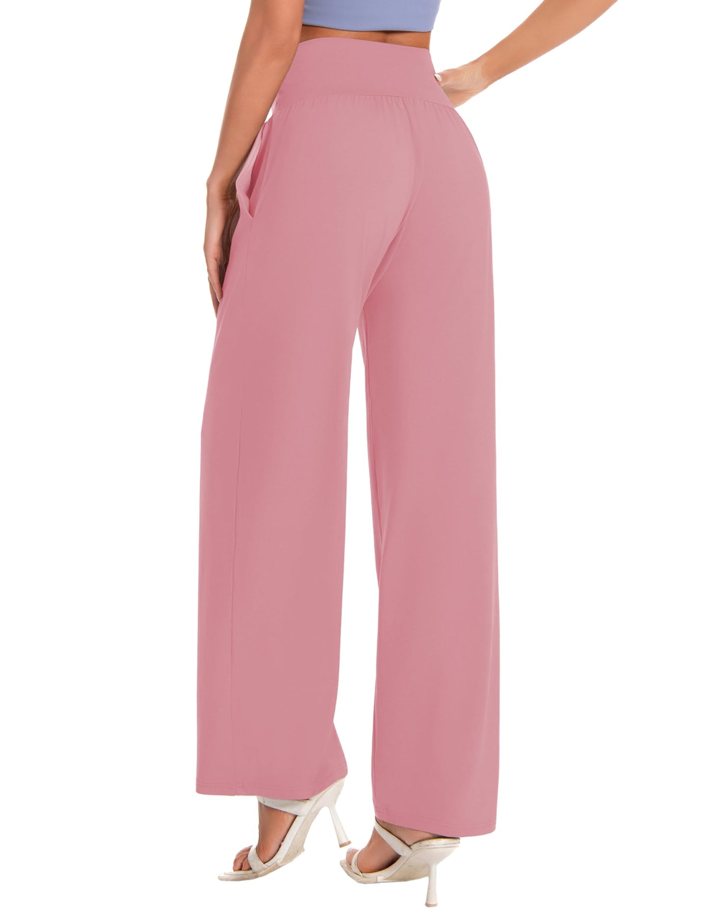 BUBBLELIME 27"/29"/31"/35 Women's High Waist Loose Wide Leg Yoga Pants Cozy Lounge Sweatpants with Pockets - Wide Legs_LEMONADEPINK L_35" Inseam