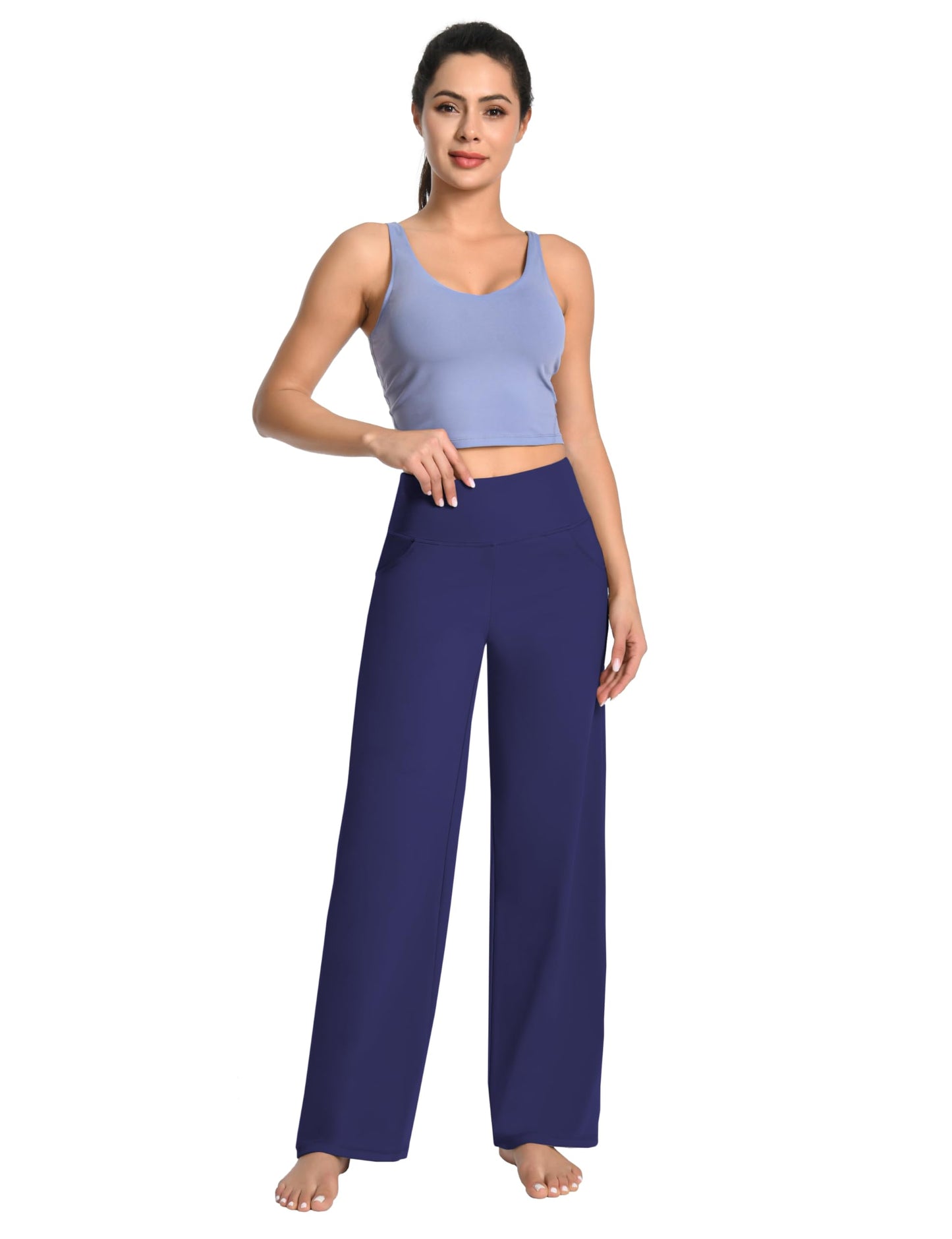 BUBBLELIME 29"/31"/33"/35"/37" Women's Wide Legs Yoga Pants Loose Lounge Sweatpants - Wide Legs_DARKNAVY M_35" Inseam