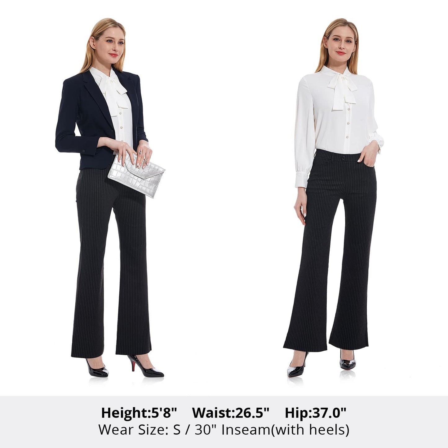 Tapata Women's 28''/30''/32''/34'' Stretchy Bootcut Dress Pants with Pockets Tall, Petite, Regular for Office Work Business 34'', Black, Pinstripe, L