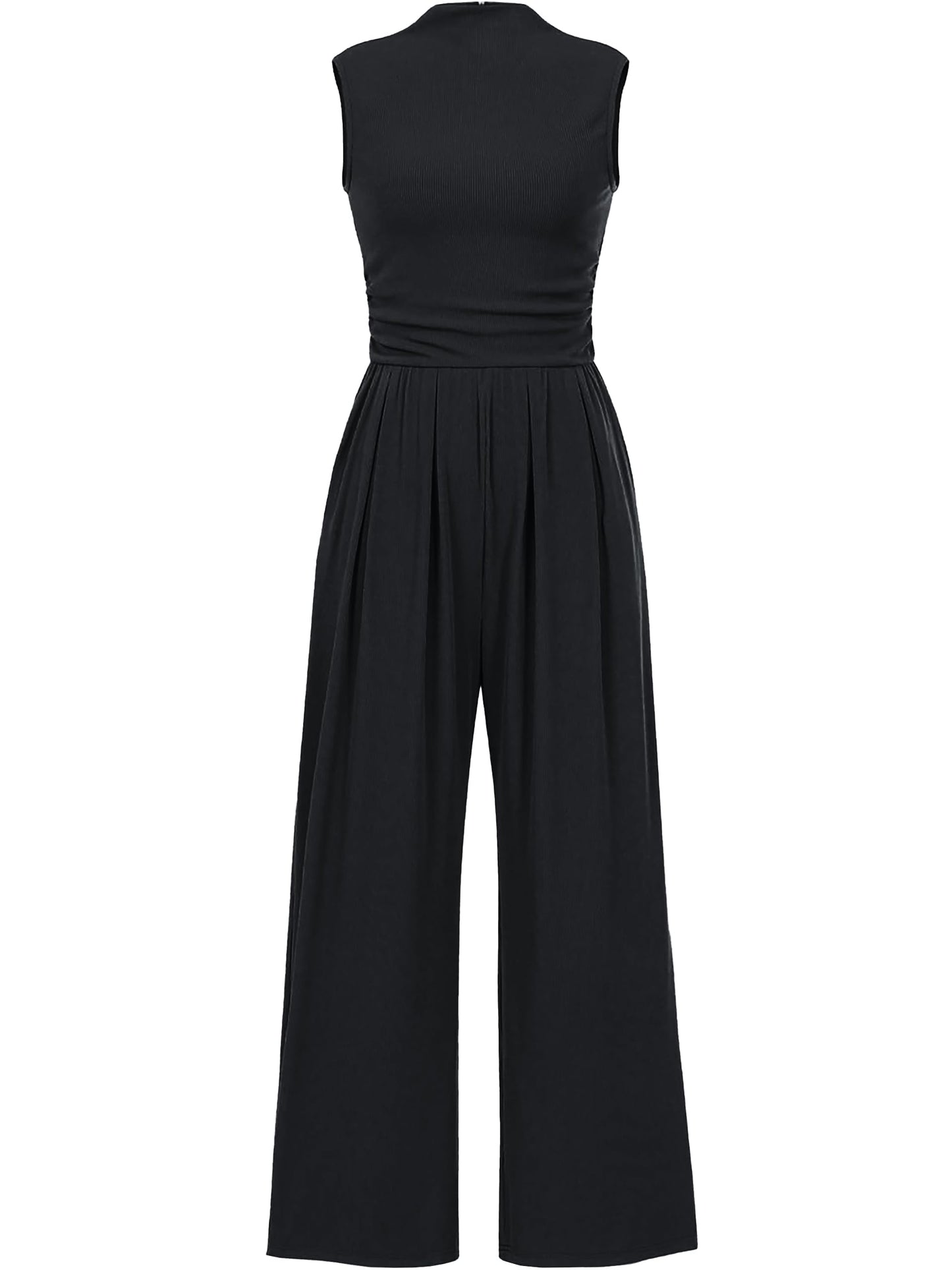 Tapata Women's Jumpsuits Dressy Casual One Piece Outfits Sleeveless Rompers Wide Leg Pants with Pockets, Tall, Black, Medium