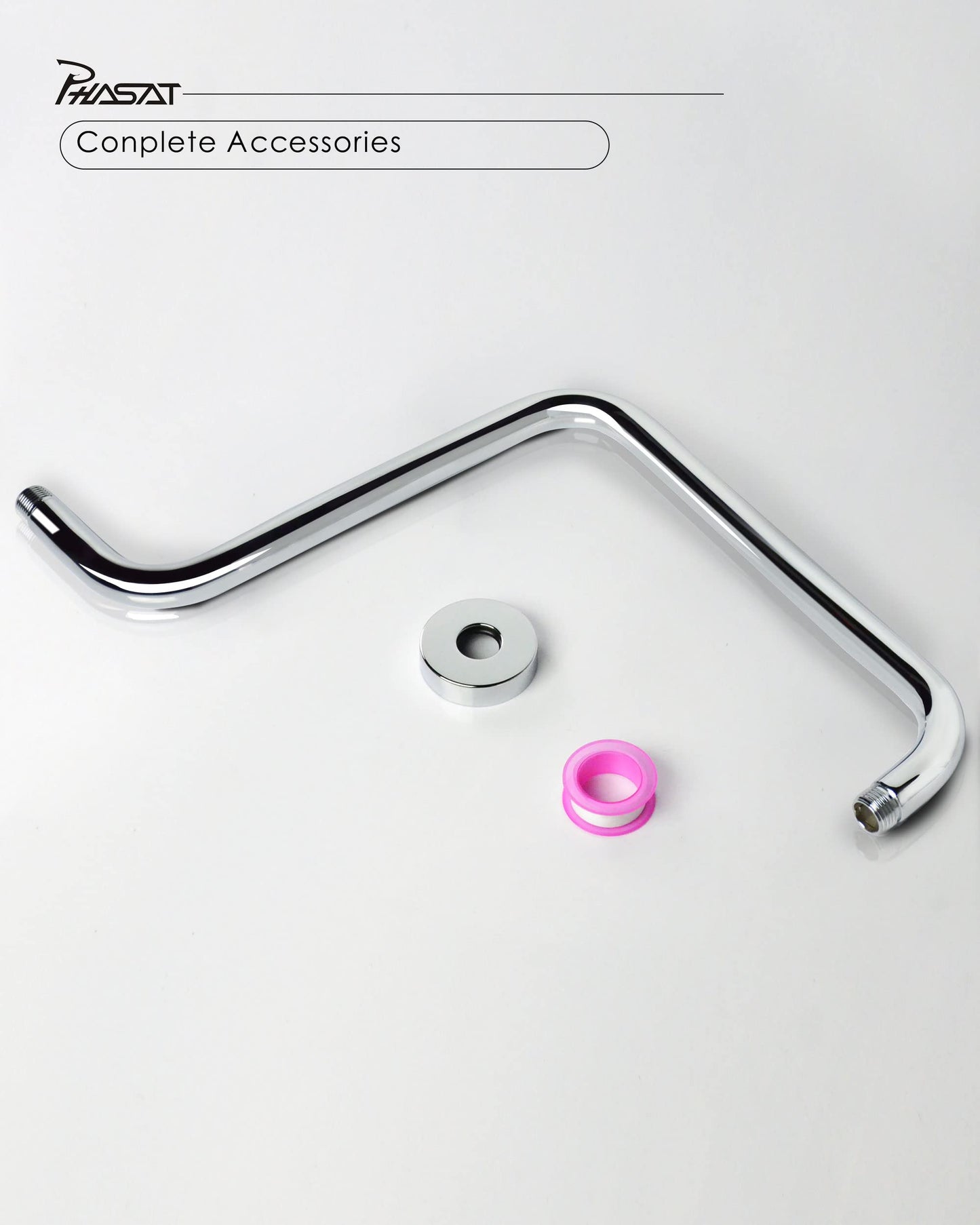 PHASAT S Shaped Shower Arm with Flange,High Rise Shower Head Extension Arm Chrome,PU9D02