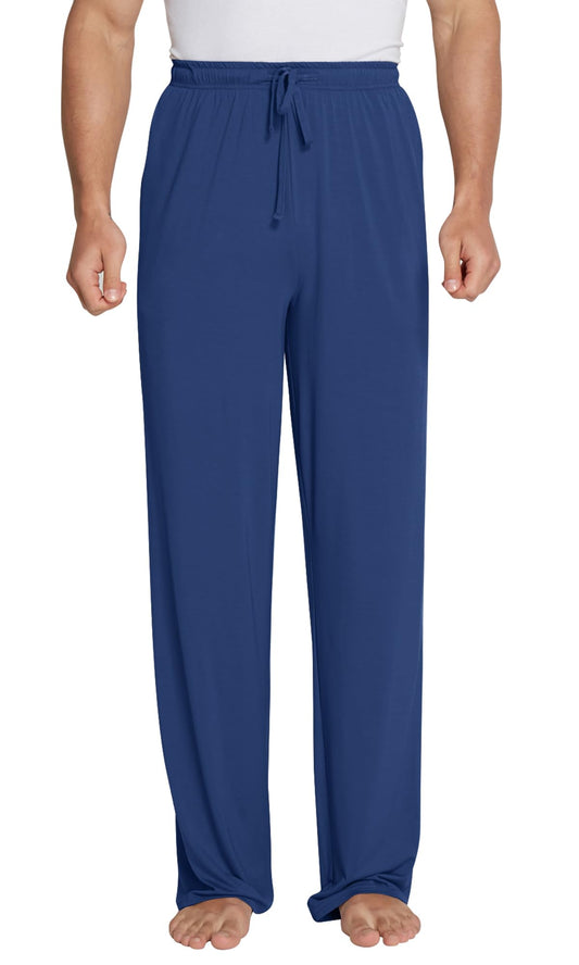 WiWi Bamboo Viscose Pajama Pants for Men Tall Sleep Bottoms Big Warm Long Pj Lightweight Lounge Sweatpants S-XXL, Blue Depth, Small