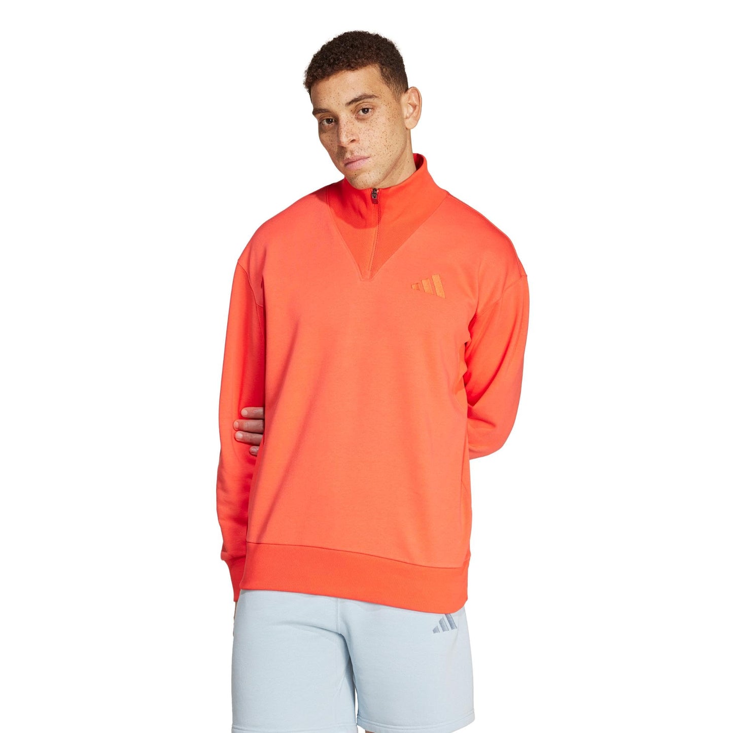 adidas Men's Tall Size All SZN Fleece Quarter-Zip Crewneck Swearshirt, Bright Red