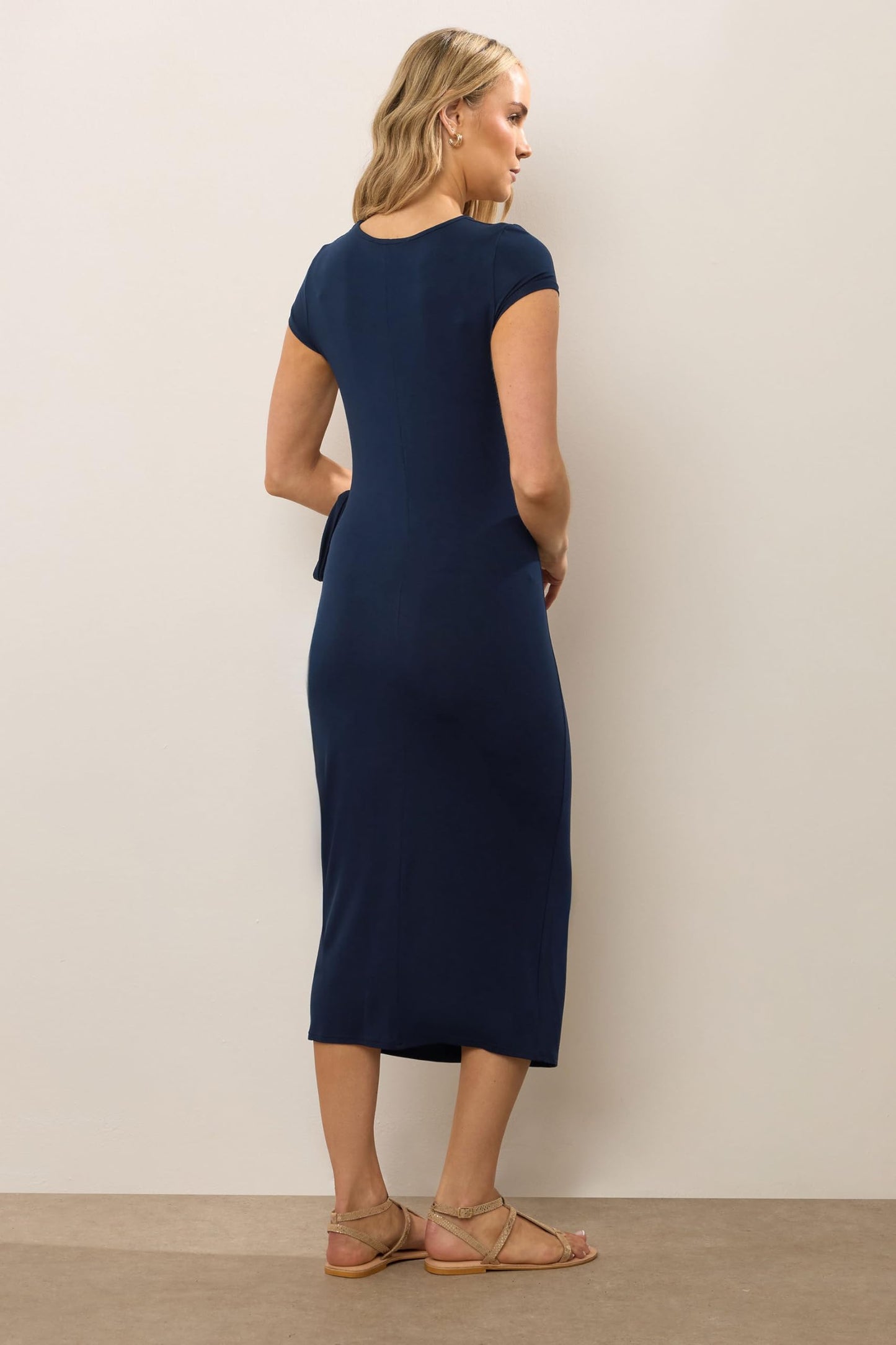 Long Tall Sally LTS Tall Ruched Tie Midi Dress Navy 10