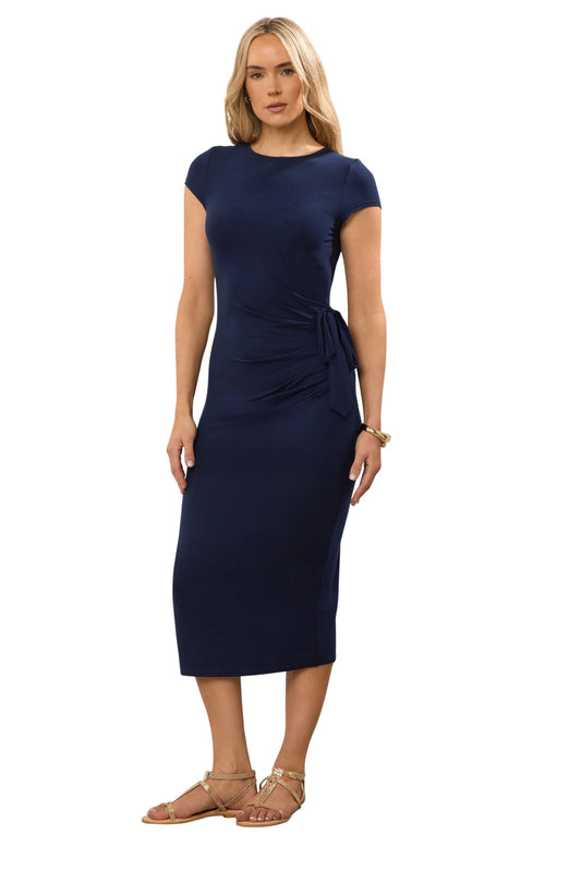 Long Tall Sally LTS Tall Ruched Tie Midi Dress Navy 10