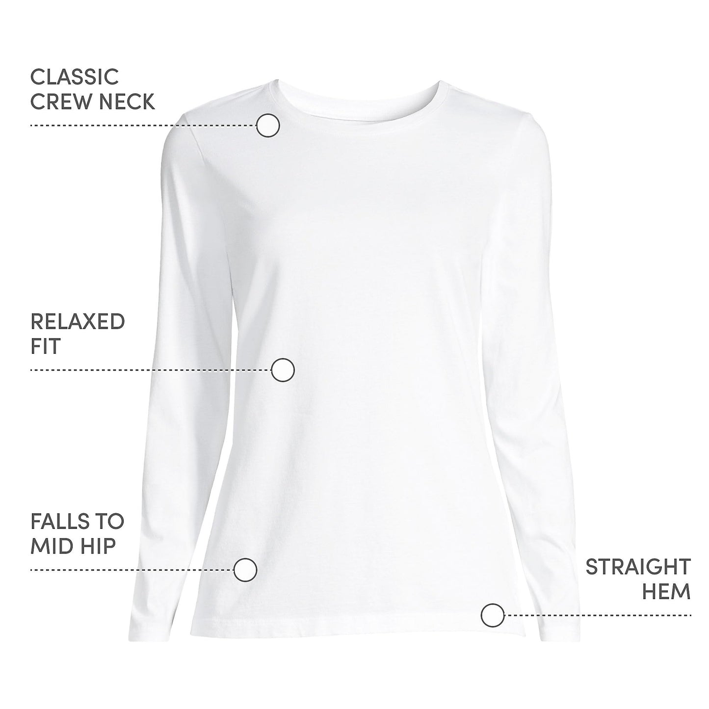 Lands' End Womens Long Sleeve Relaxed Supima Cotton Crew Neck T Shirt White Tall Large