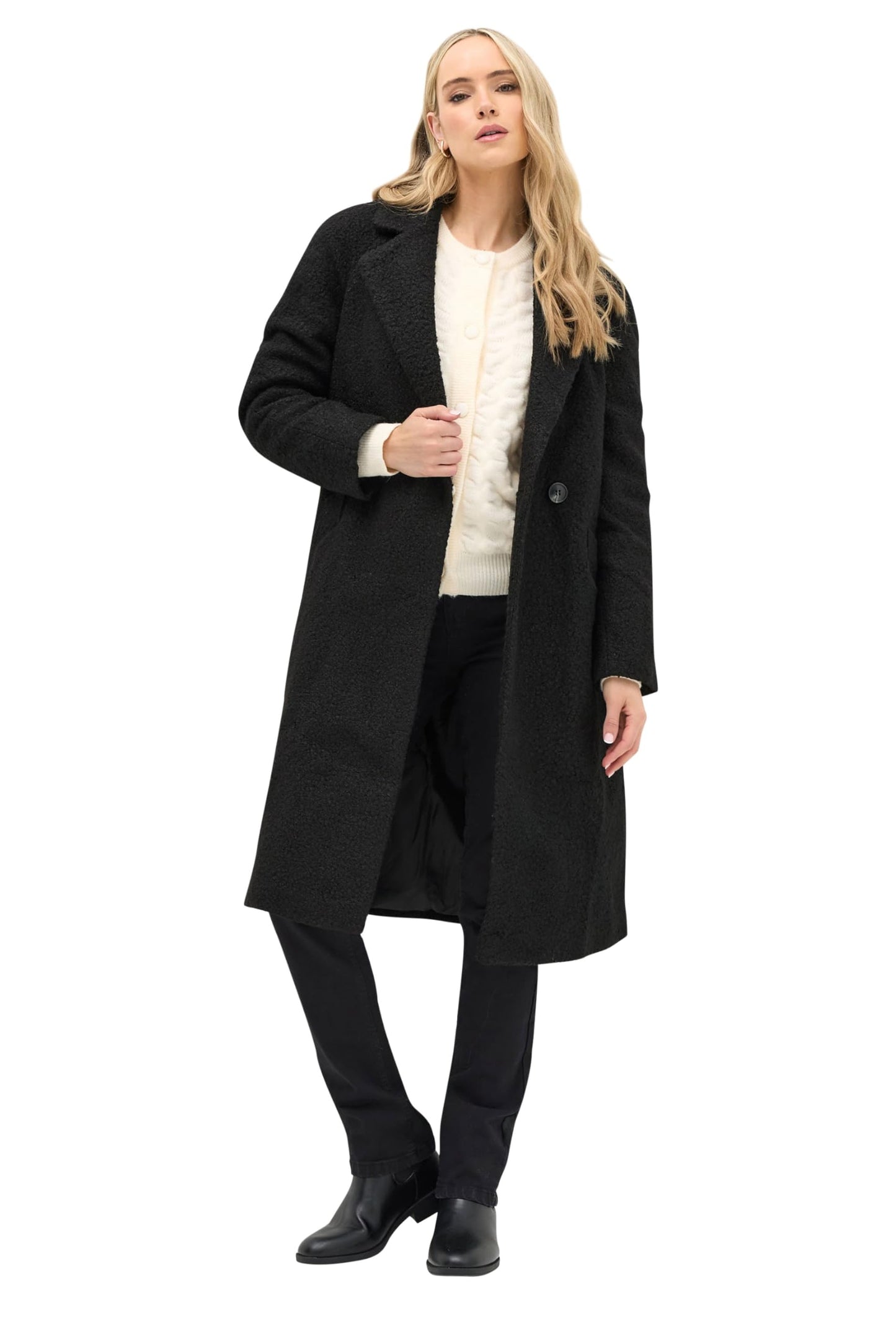 Long Tall Sally Lts Tall Boucle Wrap Midi Coat Black