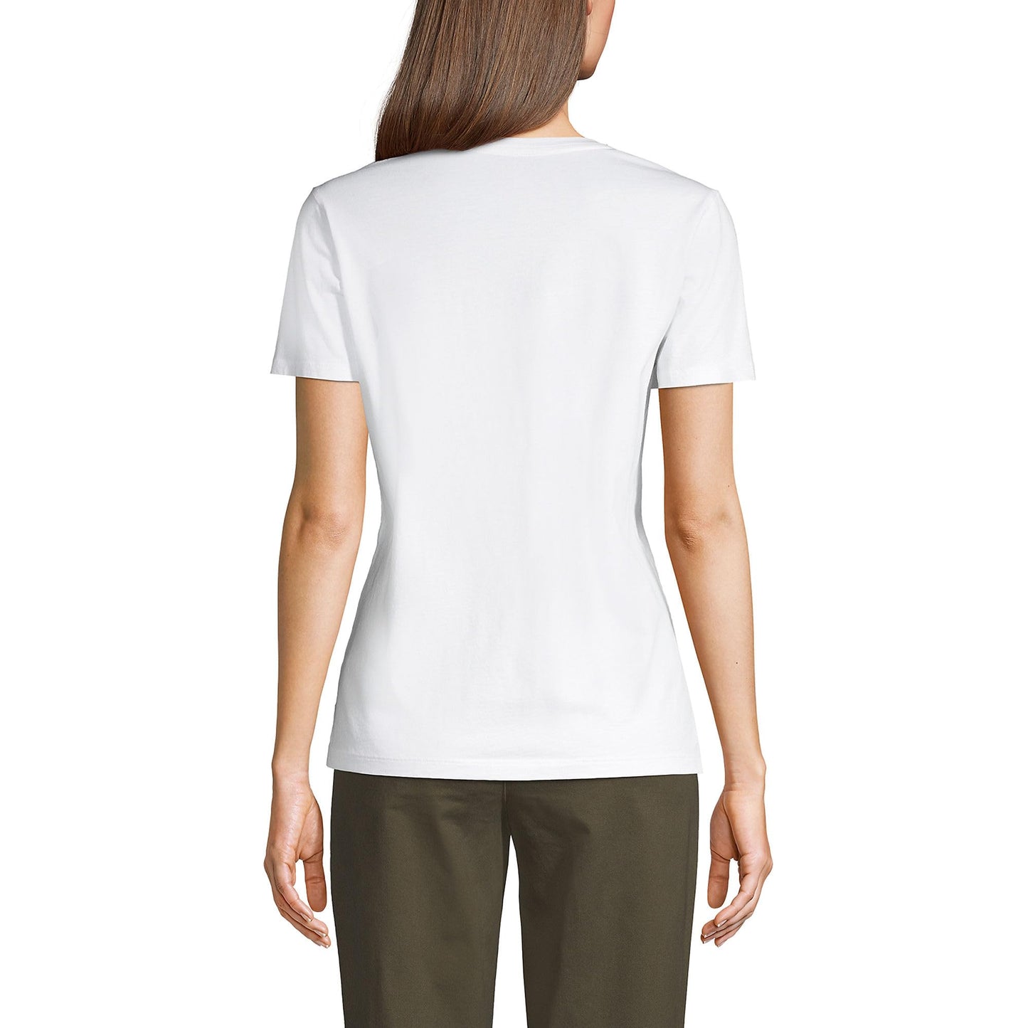 Lands' End Womens SS Relaxed Supima V Neck T Shirt White Tall Small