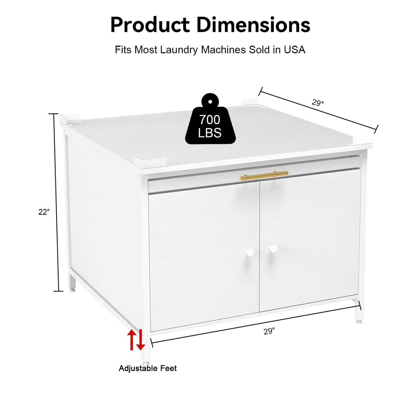 2 Pack Laundry Pedestal for Washer and Dryer, Heavy Duty 29" Universal Washing Machine Stand with Adjustable Feet and 4 Panel Corner, 700LB Capacity, Fit Anti-Vibration Design, White, Set of 2
