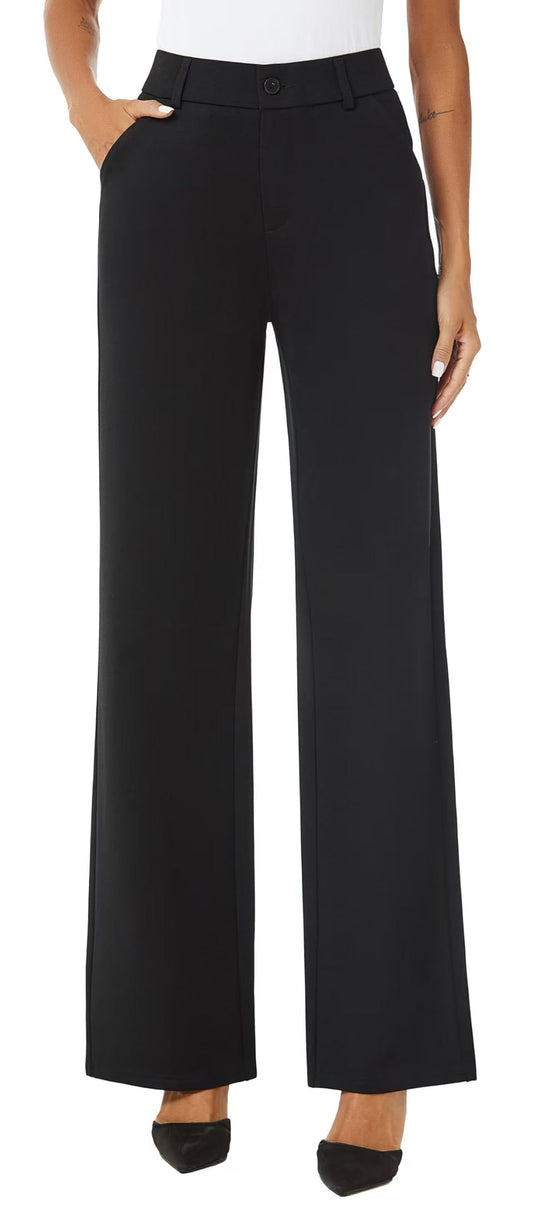 iChosy Womens High Waist Wide Straight Leg Trousers Casual Slacks Dress Pants with Pockets Black 16 Tall