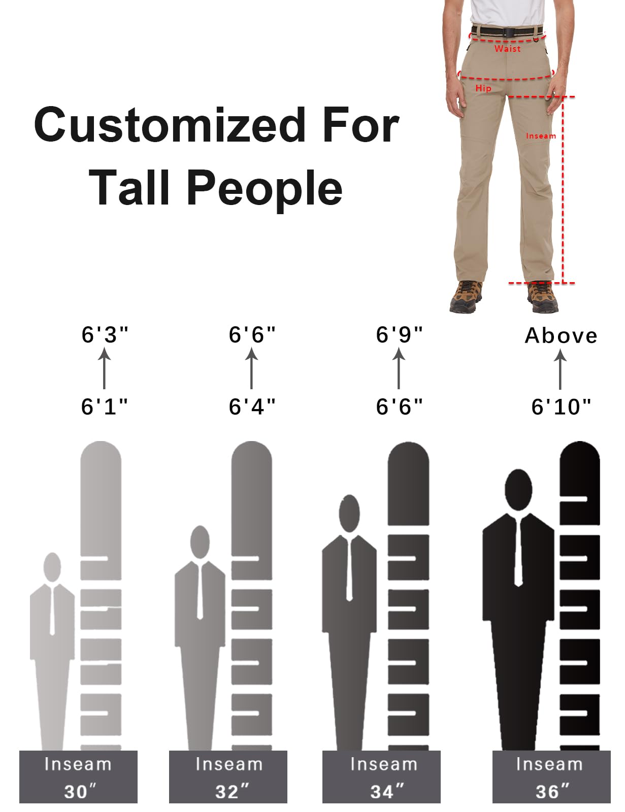 SEVEGO 30"/32"/34"/36" Inseam Men's Tall Hiking Pants Quick Dry Outdoor Waterproof Fishing Cargo Pants with Belt 5 Pockets 38" Khaki M