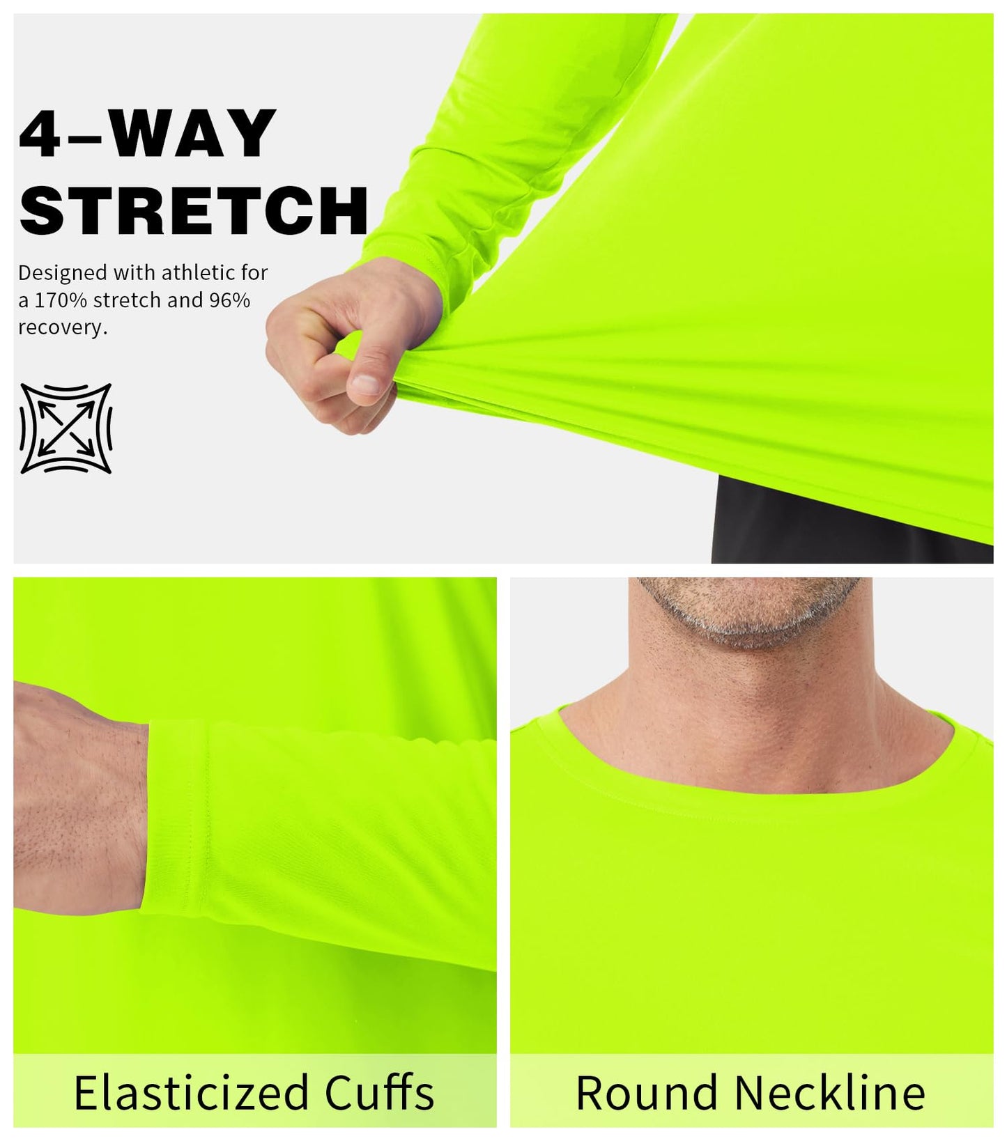 Men's Tall Rash Guard Long Sleeve T Shirts - UPF 50+ Sun Protection Tee Shirt for Fishing, Swim, Hiking Neon Green