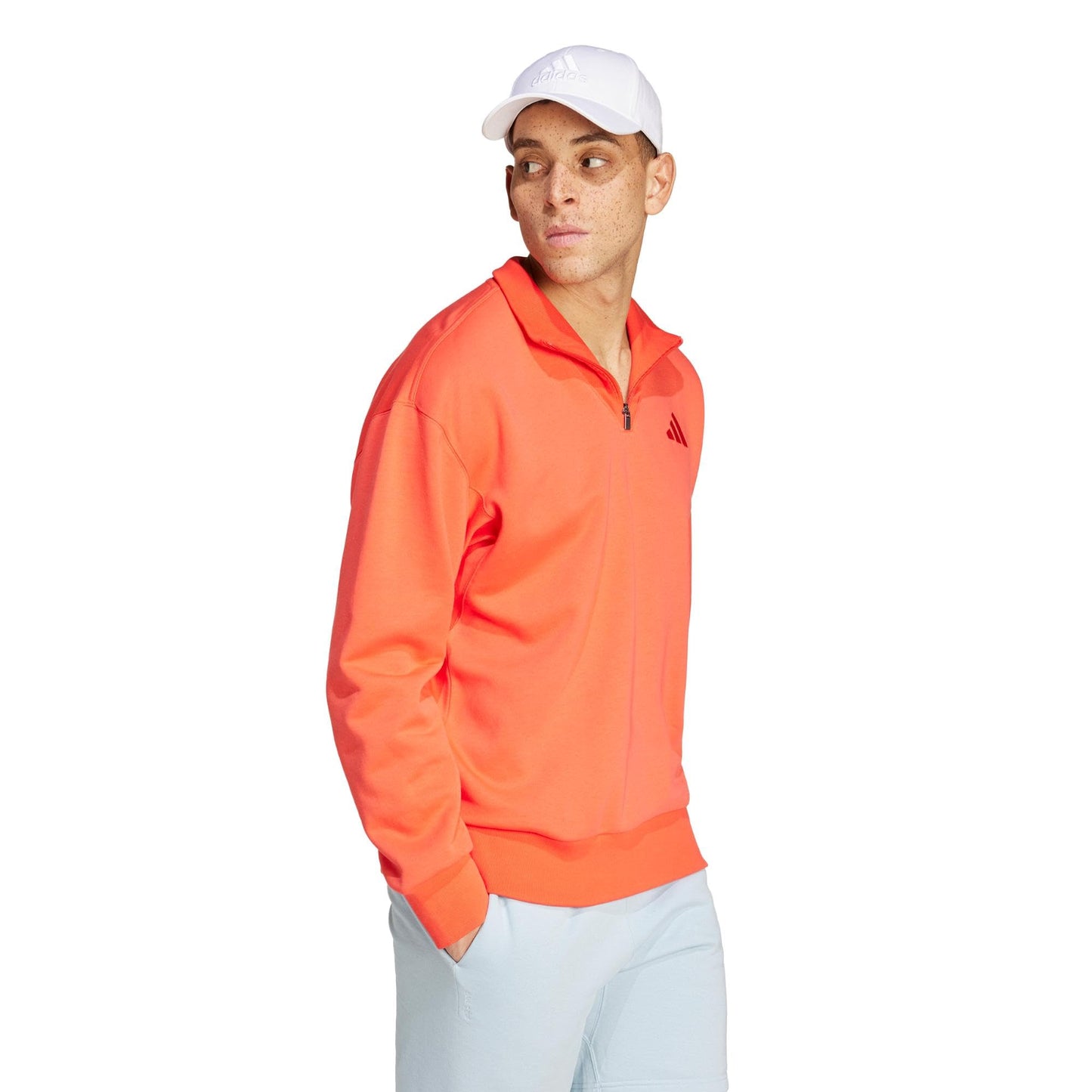 adidas Men's Tall Size All SZN Fleece Quarter-Zip Crewneck Swearshirt, Bright Red