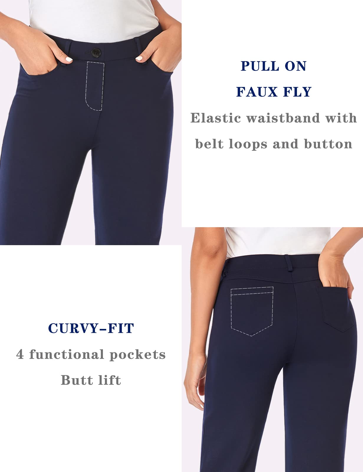 Tapata Women's 28''/30''/32''/34'' Stretchy Bootcut Dress Pants with Pockets Tall, Petite, Regular for Office Work Business 34", Navy Blue, XXL