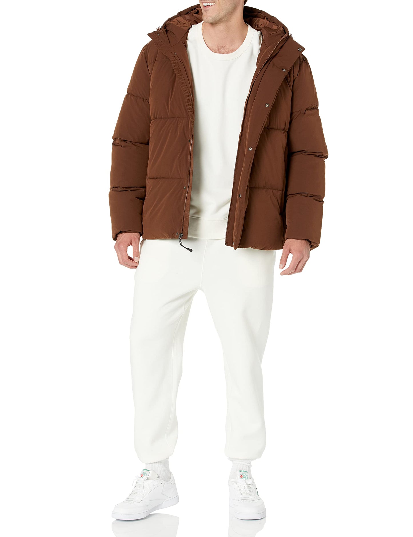 Amazon Essentials Men's Mid-Length Hooded Puffer Coat (Available in Big & Tall), Deep Brown, 3X-Large Big Tall