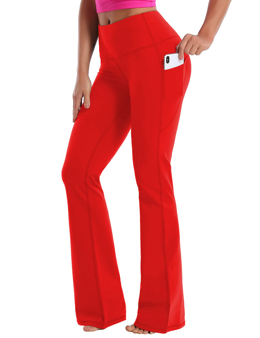 BUBBLELIME 29"/31"/33"/37" 4 Styles Women's Bootcut Yoga Pants Tummy Control - Side Pockets_Scarlet M_37" Inseam