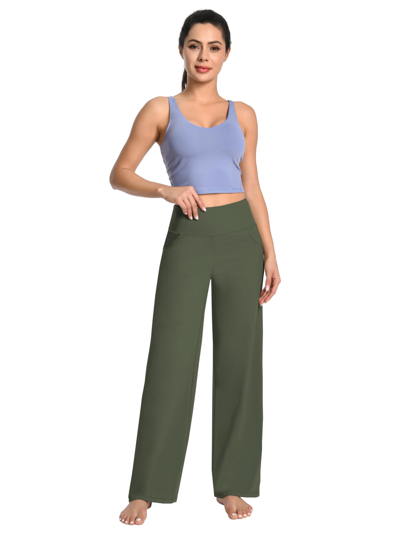 BUBBLELIME 29"/31"/33"/35"/37" Women's Wide Legs Yoga Pants Loose Lounge Sweatpants - Wide Legs_Green M_37" Inseam