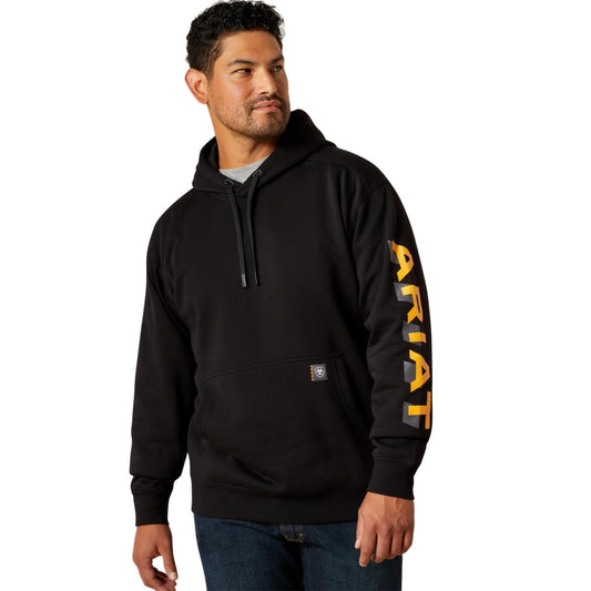 Ariat Rebar Lightweight Logo Hoodie, Black/Rebar Orange, Large Tall