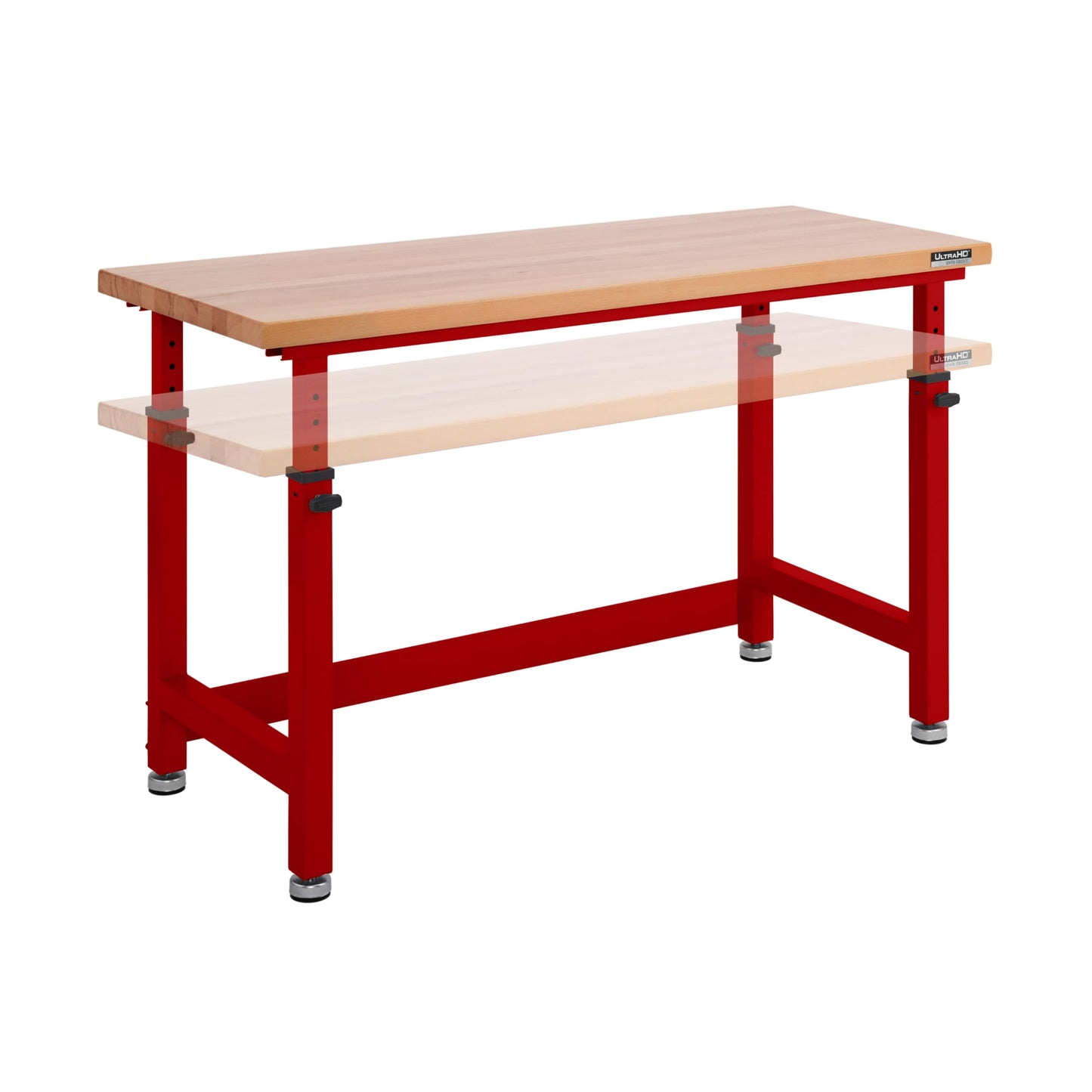 Seville Classics UltraHD Heavy Duty Workbench Table w/Solid Wood Top, 1000 lbs. Weight Capacity Workstation for Garage, Warehouse, Workshop, Red, 60" W x 24" D x 28.5" to 42" H Desktop