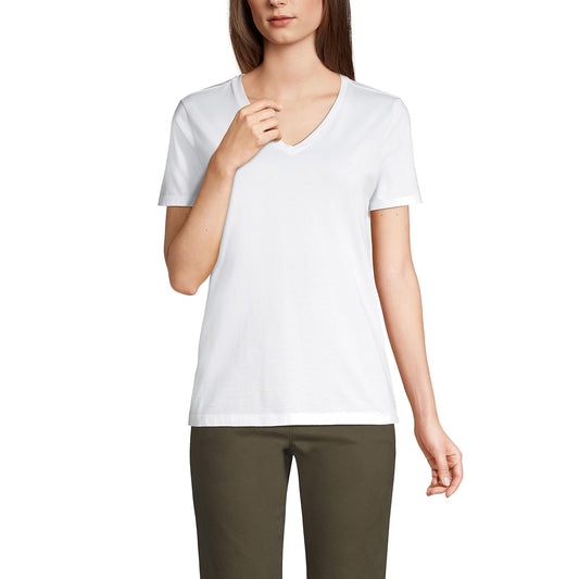Lands' End Womens SS Relaxed Supima V Neck T Shirt White Tall Small