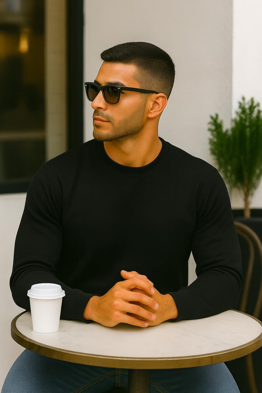 JustBlanks Fleece Sweatshirt for Men Tall Men’s Sweatshirt Crewneck Sweatshirt Relaxed-Fit Pullover Sweatshirt - Jet Black - 3XLT