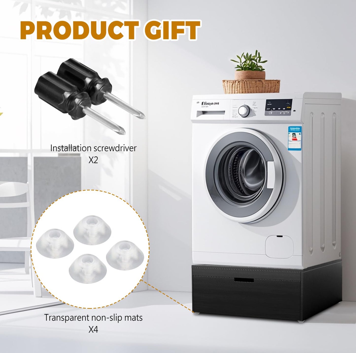 LYASIL Laundry Pedestal Heavy Duty Wood Washer Dryer Pedestal 28" Universal Fit Anti-Vibration Washing Machine Stand,770 LBS Capacity (Deep Black)