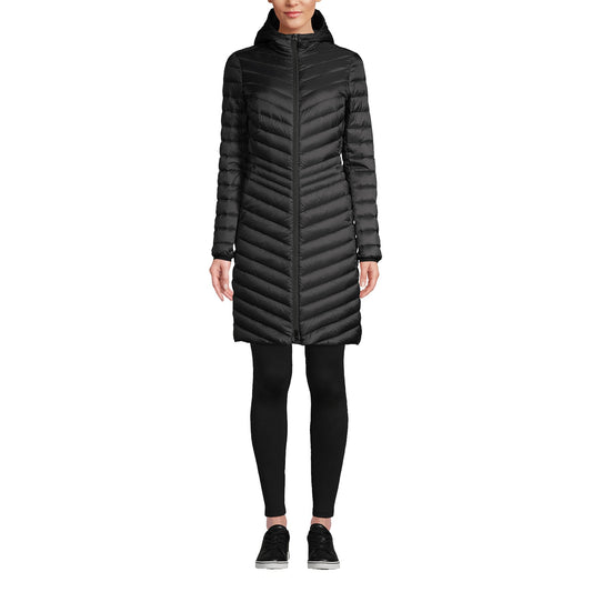 Lands' End Womens Packable Chevron Wanderweight Down Coat Black Tall X-Large