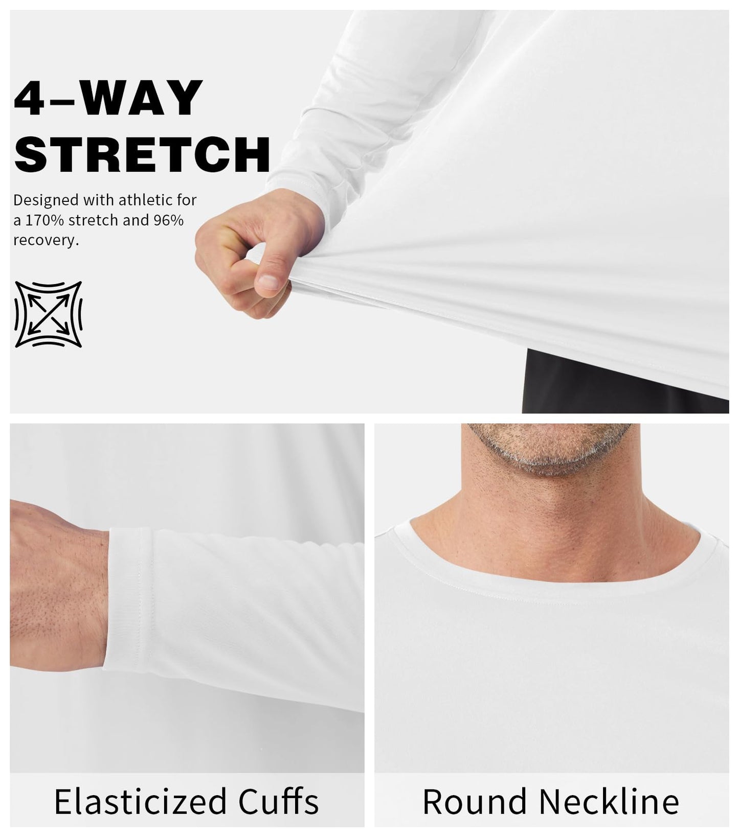 Men's Tall Rash Guard Long Sleeve T Shirts - UPF 50+ Sun Protection Tee Shirt for Fishing, Swim, Hiking White