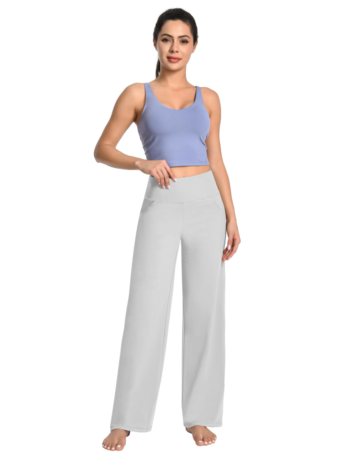 BUBBLELIME 29"/31"/33"/35"/37" Women's Wide Legs Yoga Pants Loose Lounge Sweatpants - Wide Legs_LightGray M_35" Inseam
