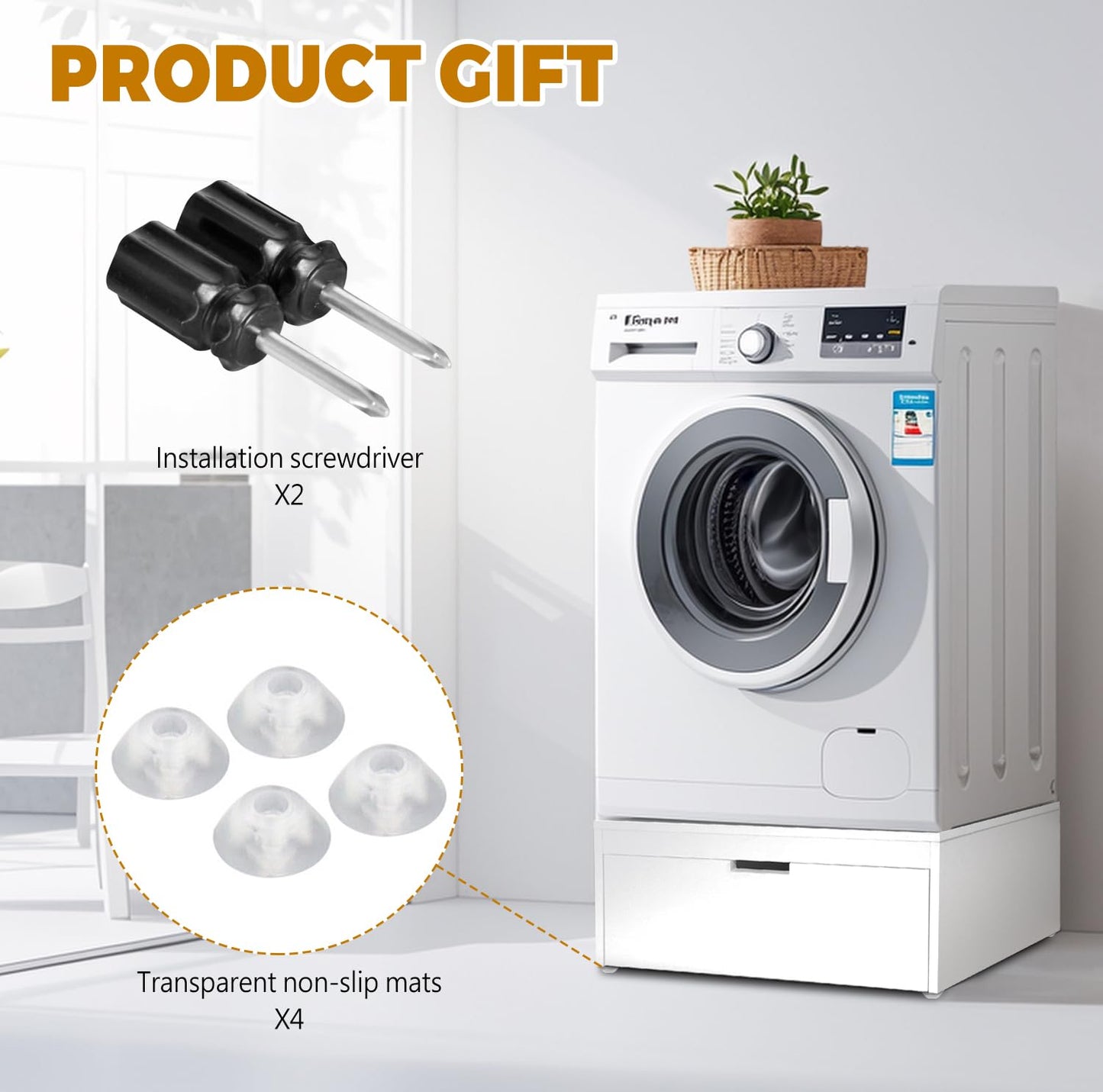 LYASIL Laundry Pedestal with Storage Drawer, Heavy Duty Washer Dryer Pedestal 28" Universal Fit Anti-Vibration Washing Machine Riser, 770 LBS Capacity (White)