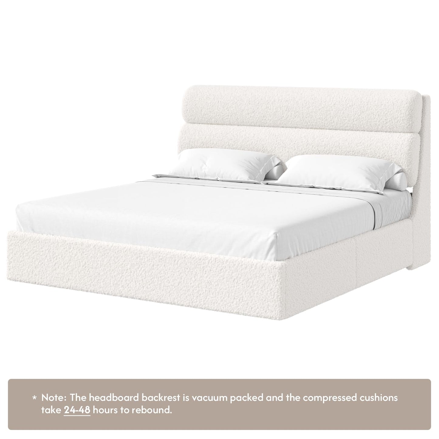 DICTAC California King Boucle Bed Frame with Headboard, Upholstered Platform Bed with Wood Slats, Soft Cloud Bed with Solid Wood Legs, No Box Spring Required, Easy Assembly, Cream