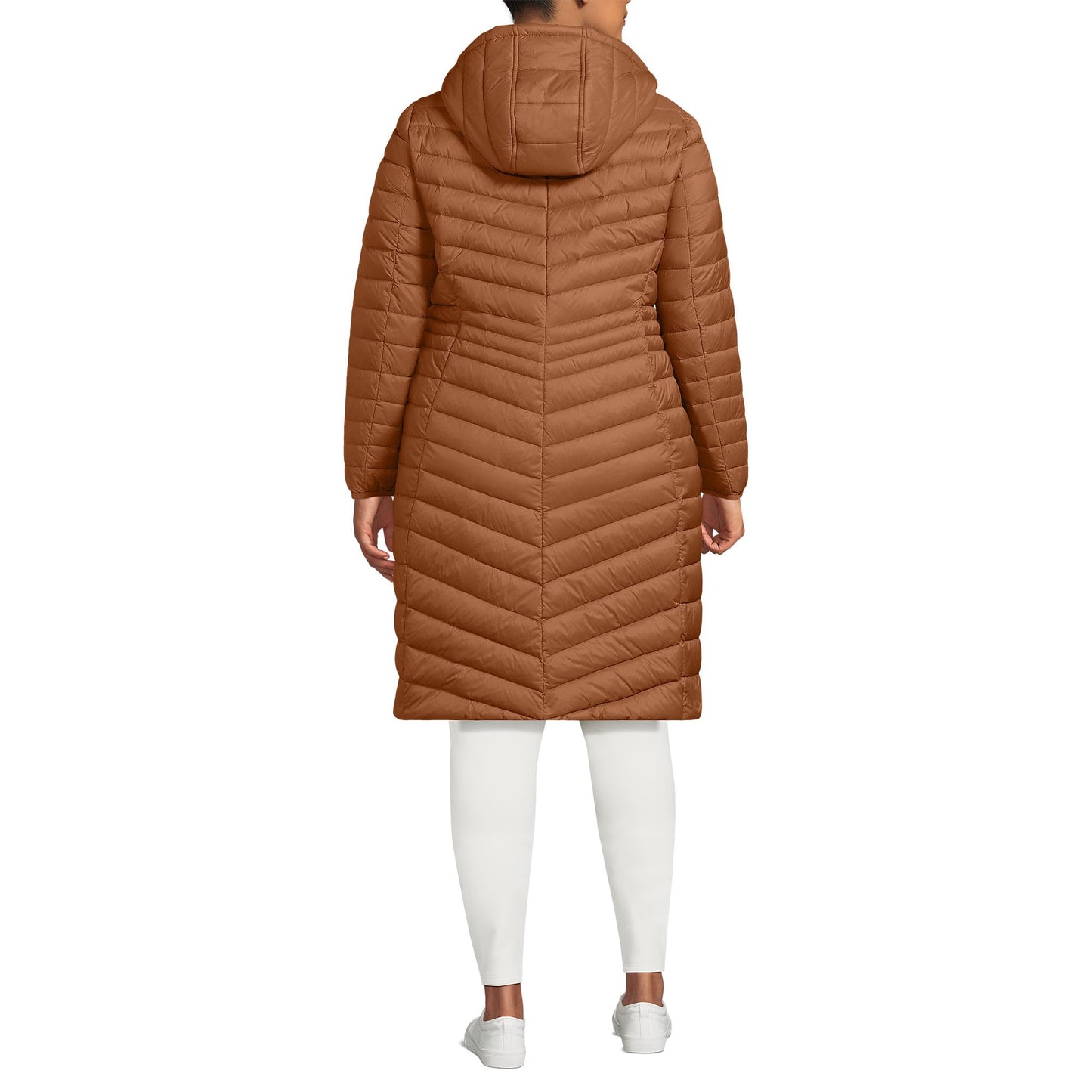 Lands' End Womens Packable Chevron Wanderweight Down Coat Rich Ginger Brown Tall Small