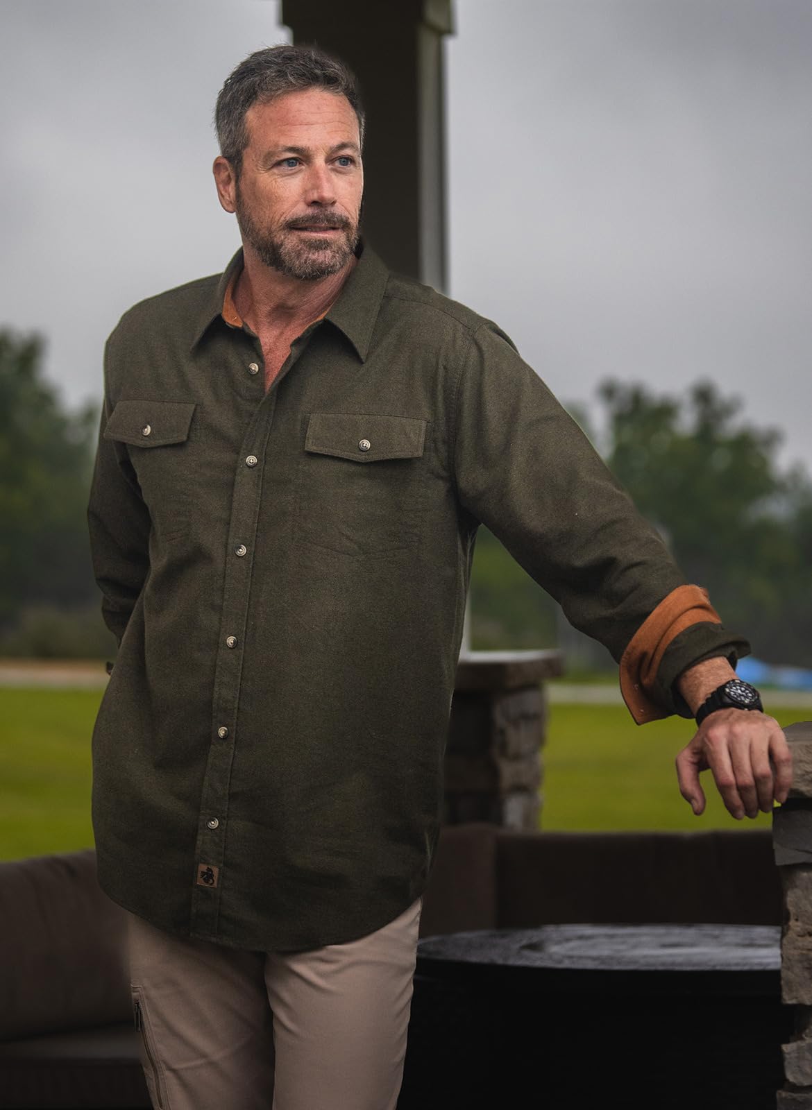 Legendary Whitetails Men's Big & Tall Flannel Shirt Long Sleeve Button Down Relaxed Fit, Army Heather