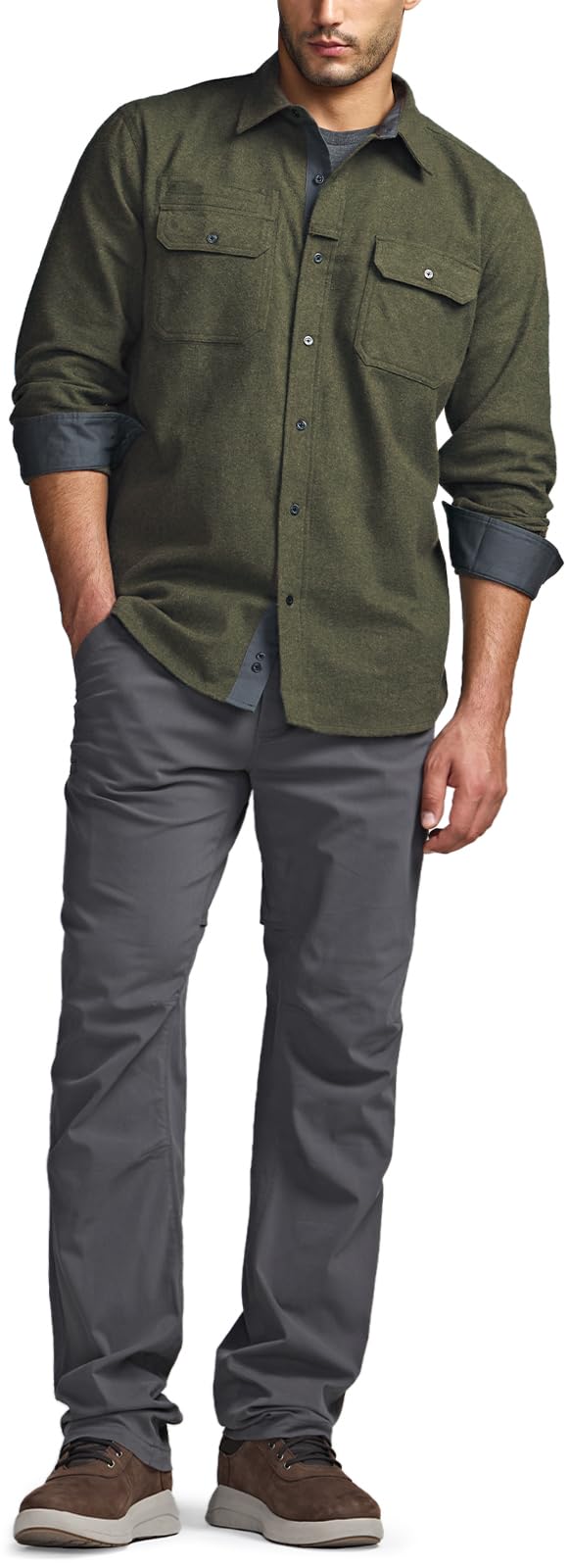 CQR Men's Flannel Button Down Shirts, Soft Cotton Plaid Long Sleeve Tactical Work Shirt, Warm Outdoor Essential with Pocket, Stealth Hunter Green, 3X-Large Tall